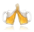 Pair of beer glasses making a toast. Beer splash