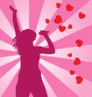 Singing vector female silhouette on colored background.
