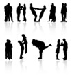 Set of couples vector silhouettes with reflections.