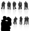 Set of couples vector silhouettes with reflections.