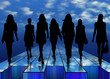 Silhouette di donne su palco a cielo aperto Silhouette di donne su palco a cielo aperto