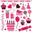 party decorations, balloons, gifts and cakes in pink