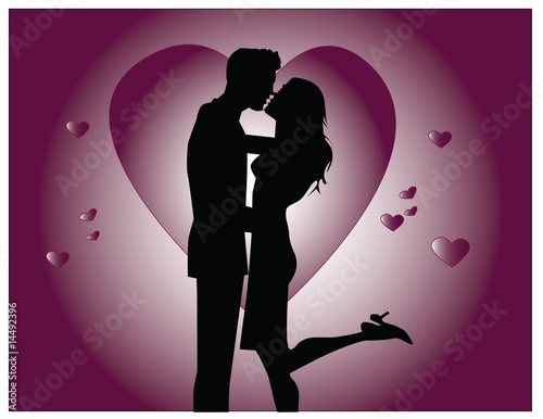 couple kissing silhouette. Young couple kissing in