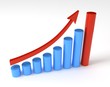 Business cylindrical graph with arrow showing profits