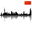 Black vector Shanghai silhouette skyline with Flag of China Black vector Shanghai silhouette skyline with Flag of China