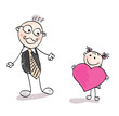 Big daughter love. Doodle vector cute daughter and father.