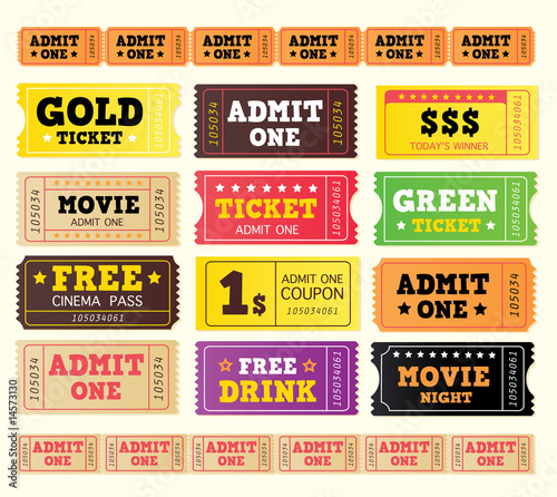 Vintage cinema tickets. BIG COLLECTION. Vector. Vintage cinema tickets. BIG COLLECTION. Vector.