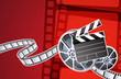 abstract background with film, clapperboard and a film reel