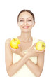 Young happy woman holding two apples