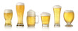 Different glasses of cold lager beer isolated on white Different glasses of cold lager beer isolated on white