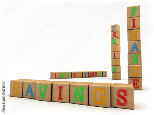 Illustration: Savings concept - Child's play building blocks Savings concept - Child's play building blocks
