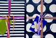 Colorful present shiny boxes with ribbon (close-up)