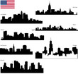 vector silhouettes of  USA biggest cities with  flag