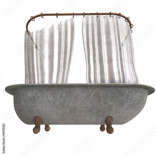 Illustration: dirty bathtube with shower curtain dirty bathtube with shower curtain