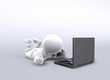 3D-Figur freut sich am Laptop