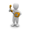 Man picking up orange phone. 3d rendered illustration. Man picking up orange phone. 3d rendered illustration.