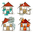 4 croquis de maisons - sinistres