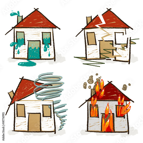 4 croquis de maisons - sinistres