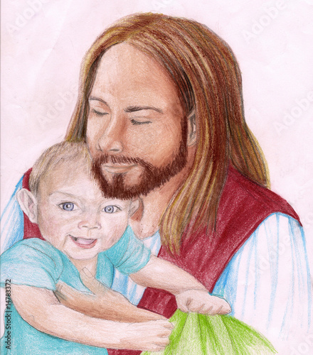 Photo: Jesus Christ holding an infant child Jesus Christ holding an infant child