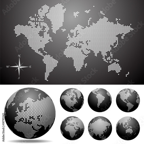 Vector dotted Map and Globe of the World Vector dotted Map and Globe of the World