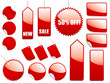 Red, shiny sale tags and stickers