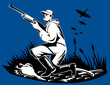 Hunter with rifle duck hunting