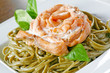 spinach spaghetti with salmon and basil cream spinach spaghetti with salmon and basil cream