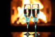 blue glasses in front of fireplace blue glasses in front of fireplace