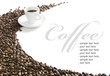 Coffee cup and grain on white background