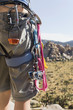 Climber with Carabineers Around Waist, mid section, back view