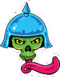 Punk tattoo style skull with helmet and long tongue