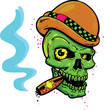 Punk tattoo style skull with wings smoking a cigar