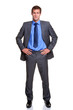 Businessman hands on hips isolated