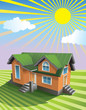 Small house under the sun on the grassy field, vector Small house under the sun on the grassy field, vector