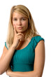 Thoughtful young Woman isolated on a white background