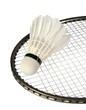 one shuttlecocks on a racket for a badminton one shuttlecocks on a racket for a badminton