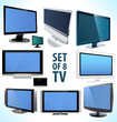 Set of 8 vector plasma LCD TV display. Set of 8 vector plasma LCD TV display.