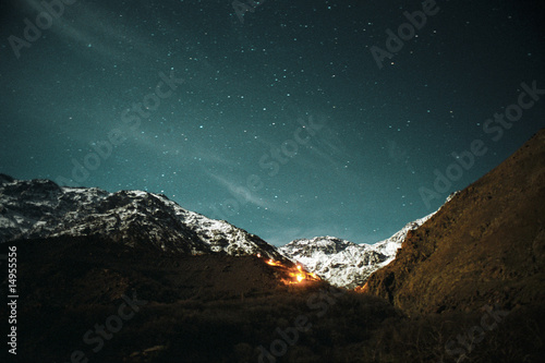 Photo: Fire in rugged mountainous landscape Fire in rugged mountainous landscape