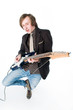 Crazy man playing electro guitar