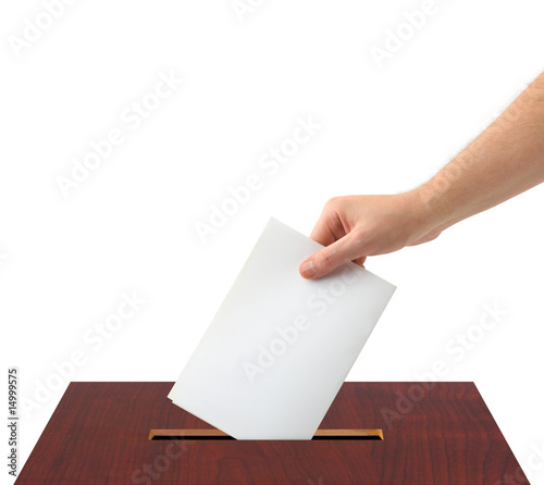 Photo: Hand with ballot and box Hand with ballot and box