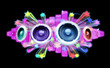 Speaker couleurs musique 3D flyer fond noir Speaker couleurs musique 3D flyer fond noir