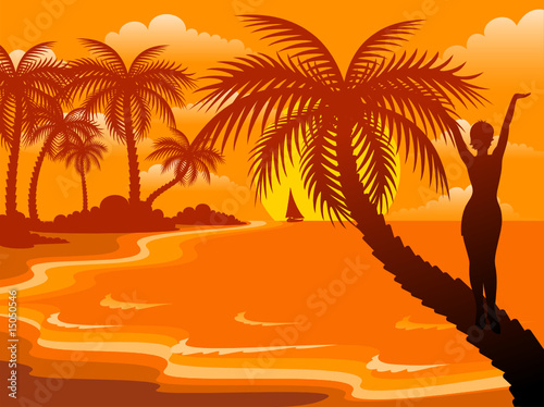 Vector: Beautiful young girl on the summer beach Beautiful young girl on the summer beach