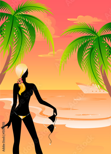Vector: Beautiful young girl on the summer beach Beautiful young girl on the summer beach