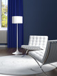interior design classic blue room with white chairs