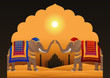 Taj Mahal and Decorated Indian Elephants