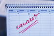 Kurzarbeit Eintrag in einen Termin Kalender