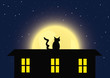 Vektor: Night background with the cat and full moon Night background with the cat and full moon