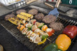 Burgers and Kebabs on Barbecue Grill