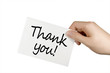 Blankokarte in einer Hand mit Thank you