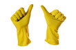 ok sign yellow rubber gloves on white with clipping path